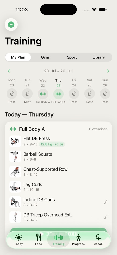My Plan: week overview and today’s session.