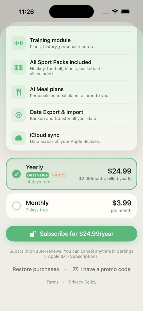 The subscription screen.