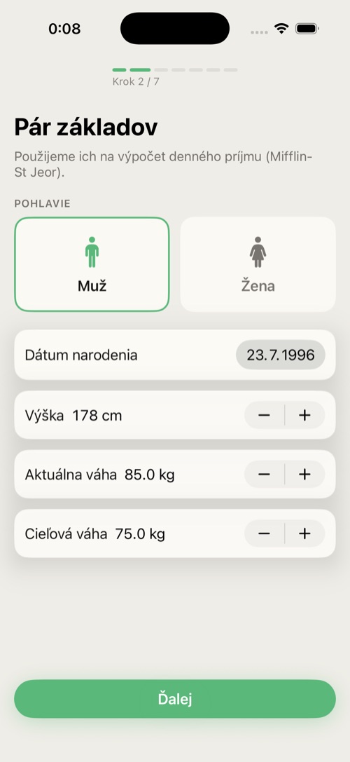 Krok 2 — váš základný profil.